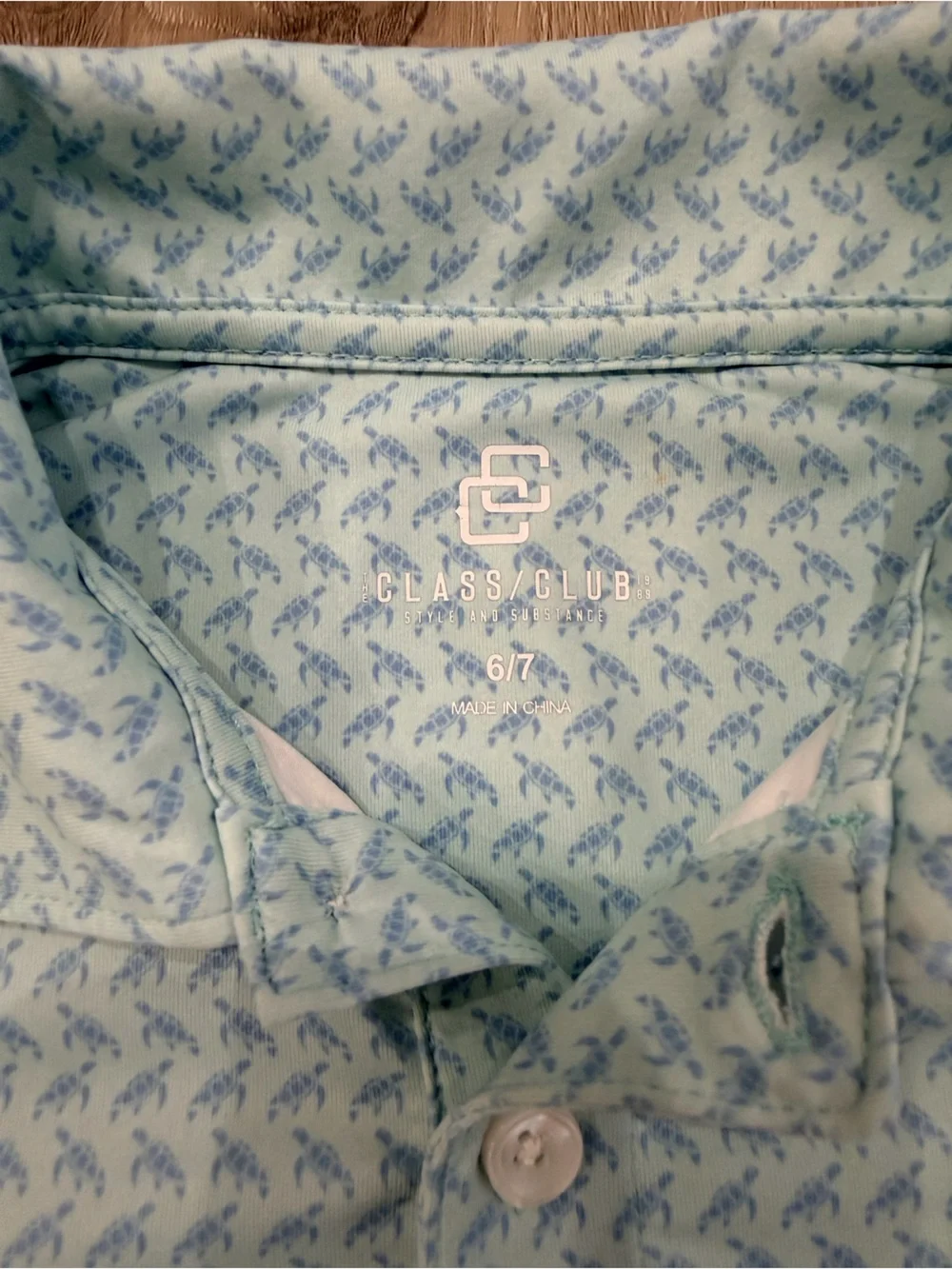 Boy’s Class Club Mint Blue Sea Turtle Patterned Performance Polo Shirt